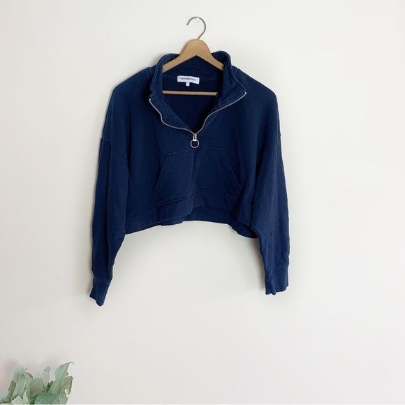 [WeWoreWhat] Navy Blue Long Sleeve Cropped Length Sweatshirt - Picture 1 of 7